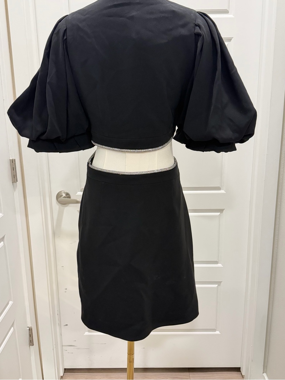 A.L.C. Black Mini Dress with Puff Sleeves and Waist Cutouts NWT - Picture 8 of 12